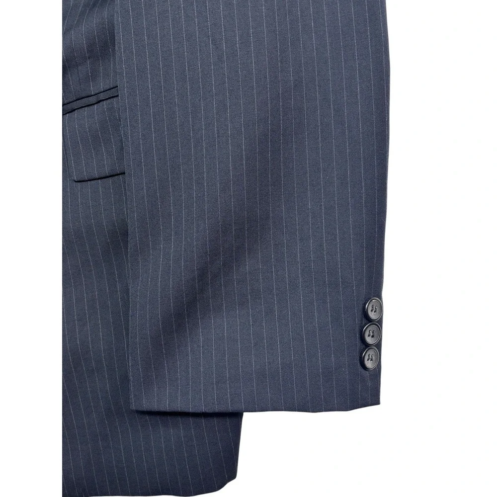 Bespoke 46R 37x31 Navy Blue Pinstripe All Season Wool 2pc Pant Suit Pleated